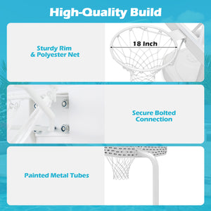 Pool Basketball Hoop Set with 2 Balls and Pump for Water Games-White