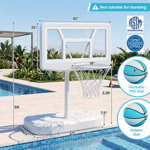 Pool Basketball Hoop Set with 2 Balls and Pump for Water Games-White