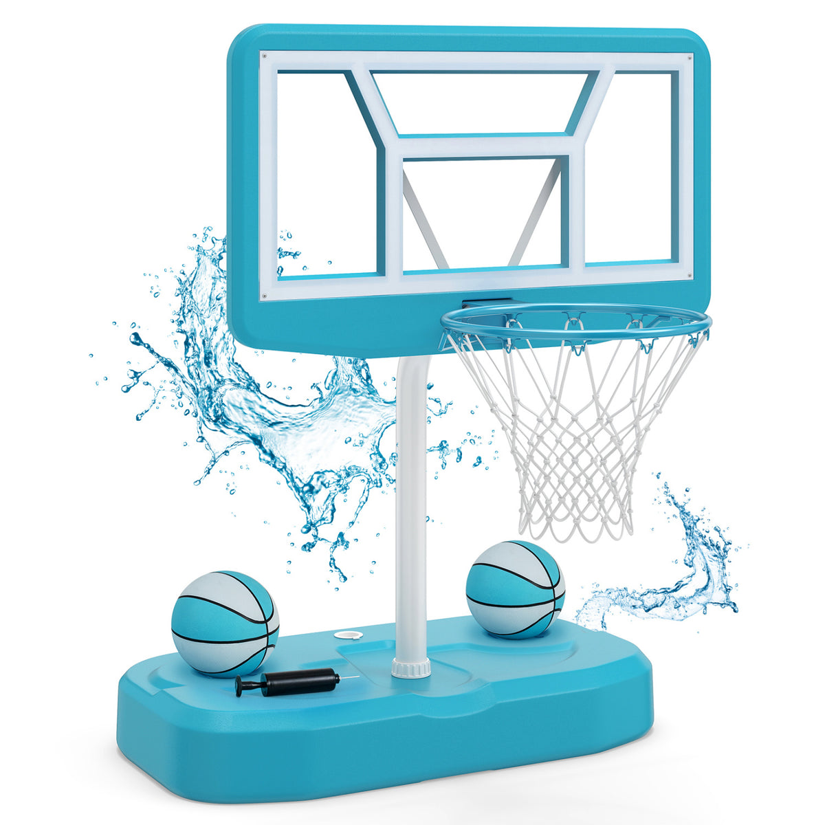 Pool Basketball Hoop Set with 2 Balls and Pump for Water Games-Blue