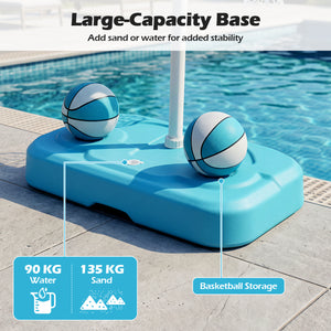 Pool Basketball Hoop Set with 2 Balls and Pump for Water Games-Blue