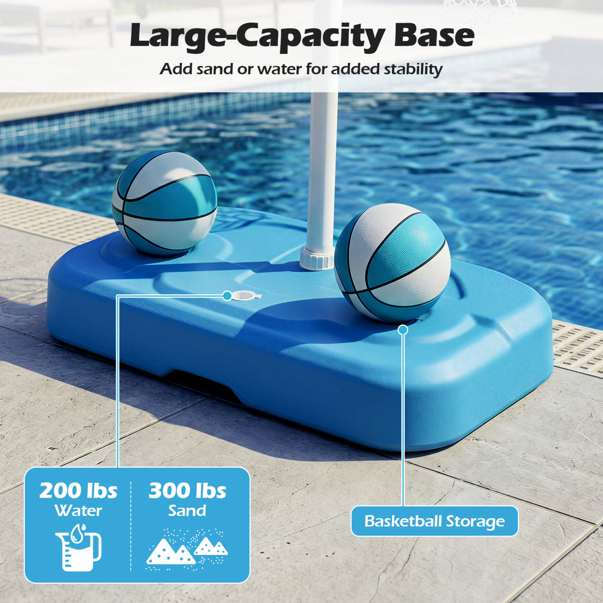 Pool Basketball Hoop Set with 2 Balls and Pump for Water Games-Light Blue