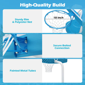 Pool Basketball Hoop Set with 2 Balls and Pump for Water Games-Light Blue