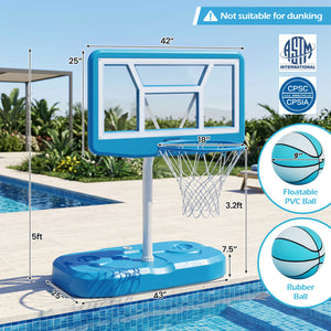 Pool Basketball Hoop Set with 2 Balls and Pump for Water Games-Light Blue