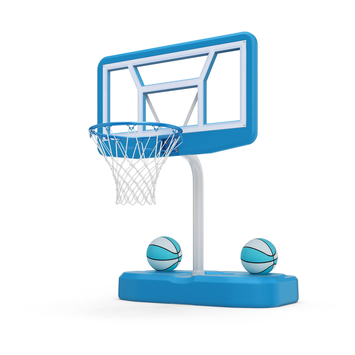 Pool Basketball Hoop Set with 2 Balls and Pump for Water Games-Light Blue