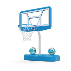 Pool Basketball Hoop Set with 2 Balls and Pump for Water Games-Light Blue