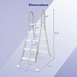 75.6" Above Ground Pool Ladder A-Frame Swimming Pool 4-Step Ladder for Up to 55" Pool Wall Height