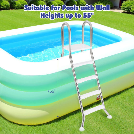 75.6" Above Ground Pool Ladder A-Frame Swimming Pool 4-Step Ladder for Up to 55" Pool Wall Height