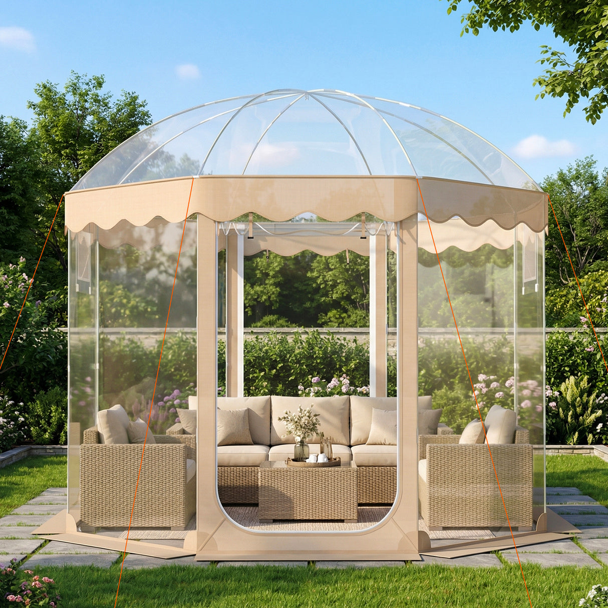 Pop Up Bubble Tent 10x10 FT for 8-10 People Weatherproof Pod with 540 ° Panoramic Clear PVC
