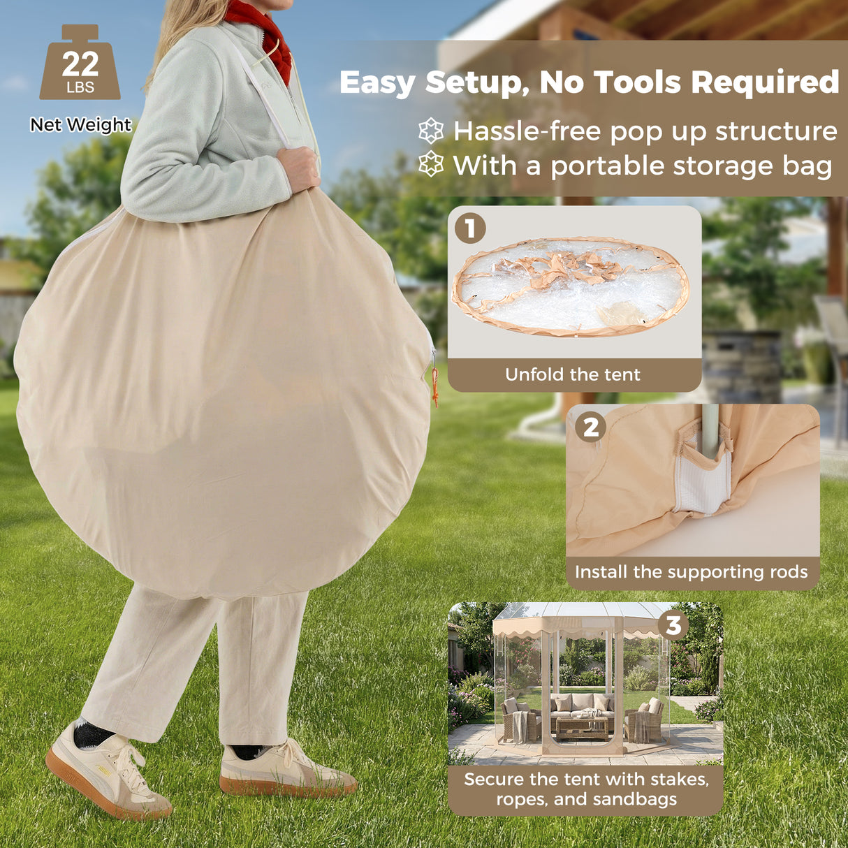 Pop Up Bubble Tent 10x10 FT for 8-10 People Weatherproof Pod with 540 ° Panoramic Clear PVC