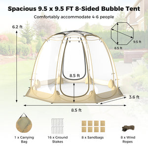 Pop Up Bubble Tent 630° Transparent PVC Igloo 8.5 x 8.5 FT Instant Setup Screen House for 5-6 People-Beige