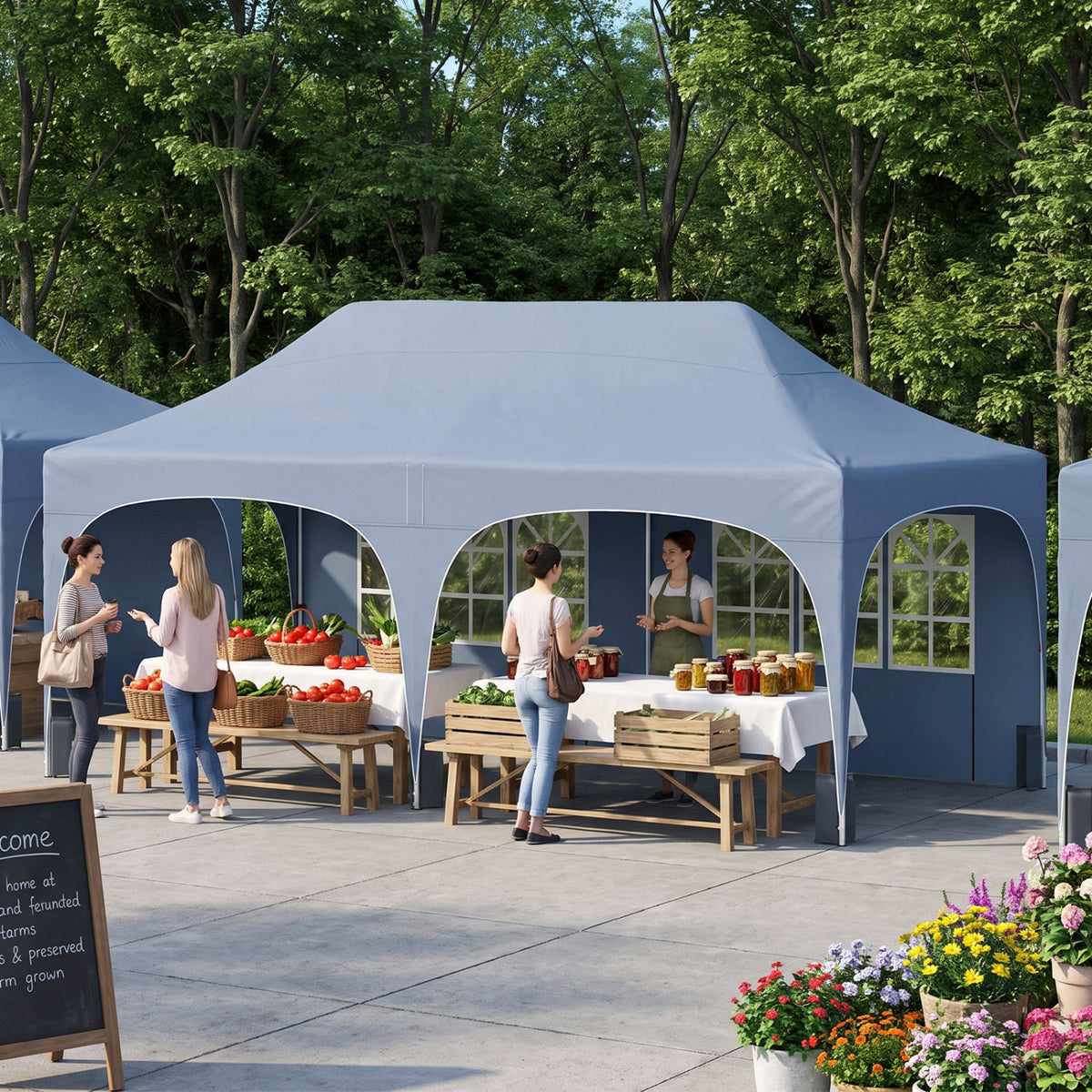 Pop Up Canopy Tent with 6 Removable Sidewalls for Patio-Gray