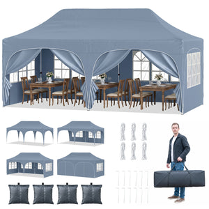 Pop Up Canopy Tent with 6 Removable Sidewalls for Patio-Gray
