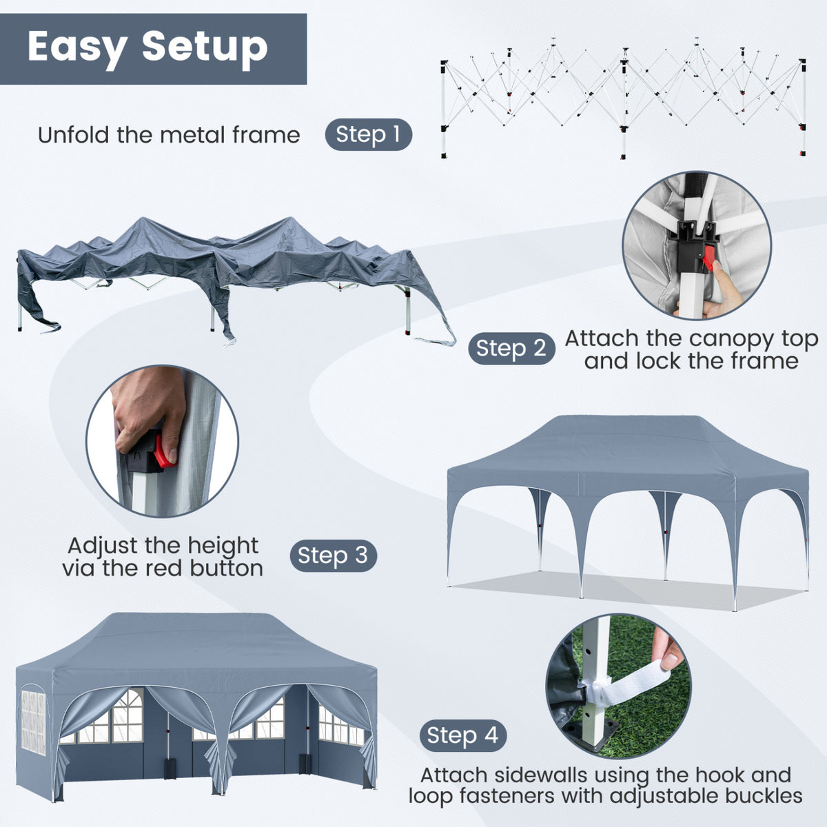 Pop Up Canopy Tent with 6 Removable Sidewalls for Patio-Gray