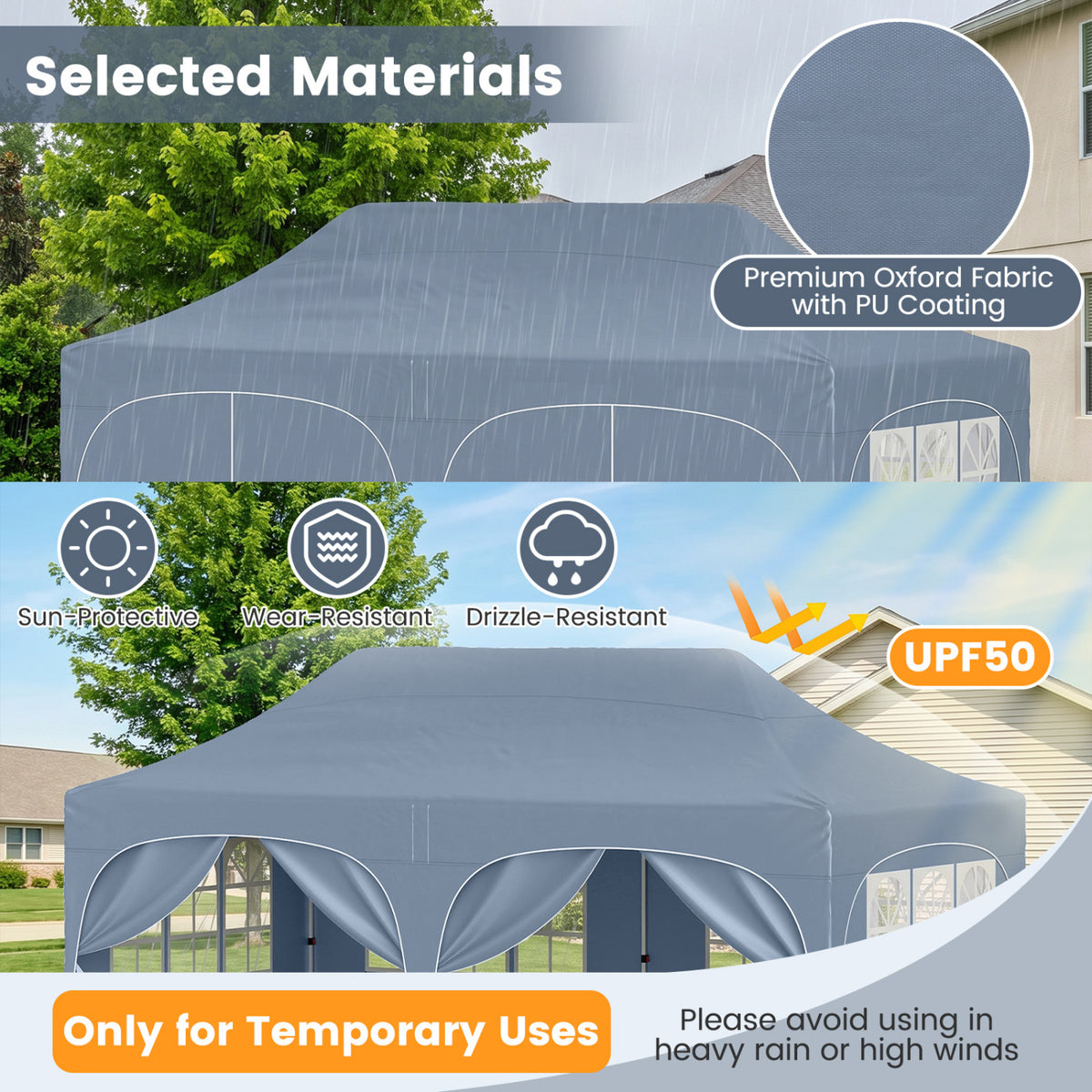 Pop Up Canopy Tent with 6 Removable Sidewalls for Patio-Gray