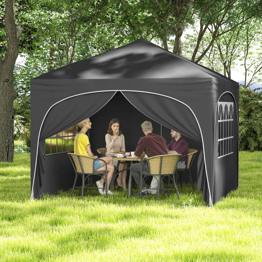10 X 10 FT Pop up Canopy Tent with 4 Removable Sidewall-Gray