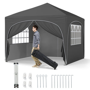 10 X 10 FT Pop up Canopy Tent with 4 Removable Sidewall-Gray by DirectDeals