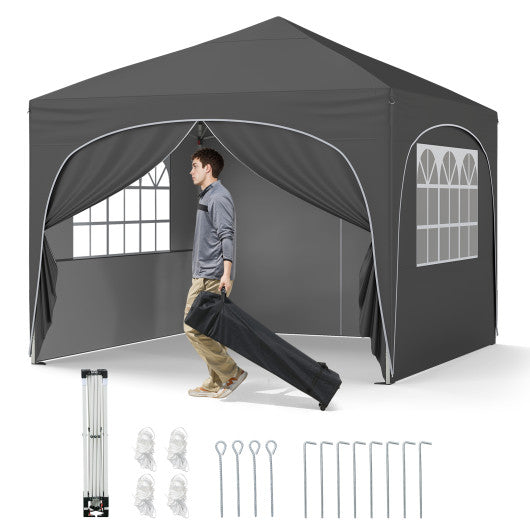 10 X 10 FT Pop up Canopy Tent with 4 Removable Sidewall-Gray