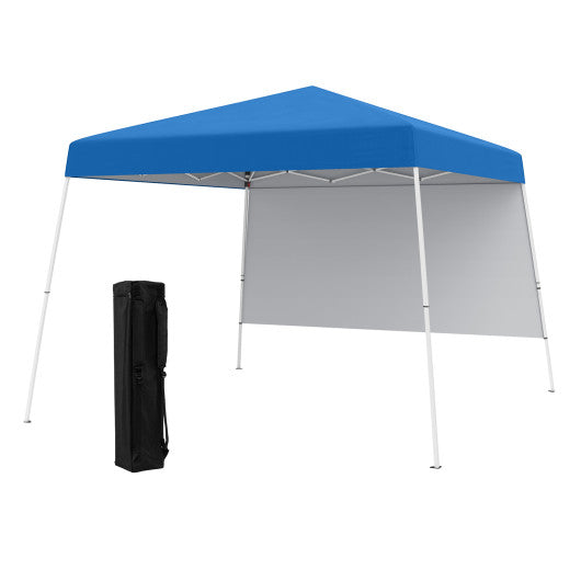 8 X 8 Feet Pop up Canopy Tent with 1 Sidewall and Portable Backpack-Blue
