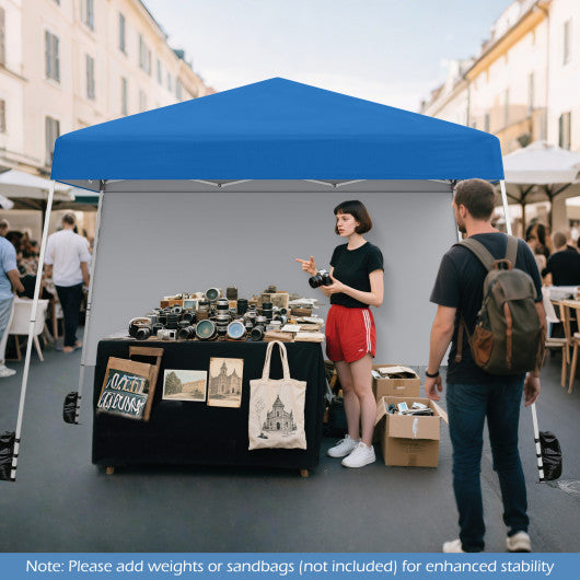 8 X 8 Feet Pop up Canopy Tent with 1 Sidewall and Portable Backpack-Blue