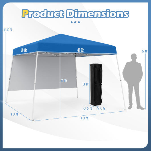 8 X 8 Feet Pop up Canopy Tent with 1 Sidewall and Portable Backpack-Blue