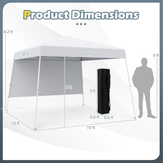 8 X 8 Feet Pop up Canopy Tent with 1 Sidewall and Portable Backpack-White