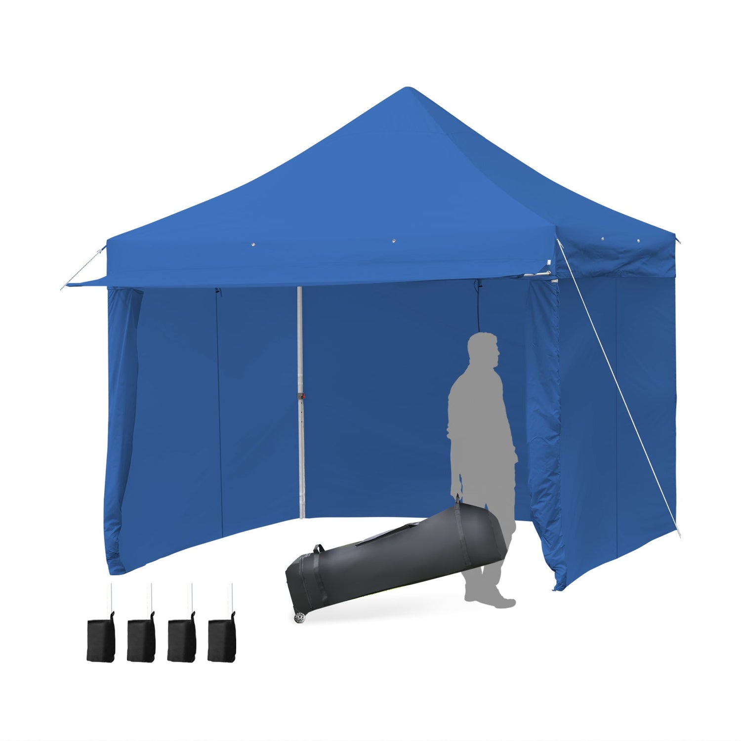 10 x 10 Feet Pop-up Gazebo with 5 Removable Zippered Sidewalls and Extended Awning-Blue by DirectDeals