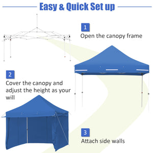 10 x 10 Feet Pop-up Gazebo with 5 Removable Zippered Sidewalls and Extended Awning-Blue by DirectDeals