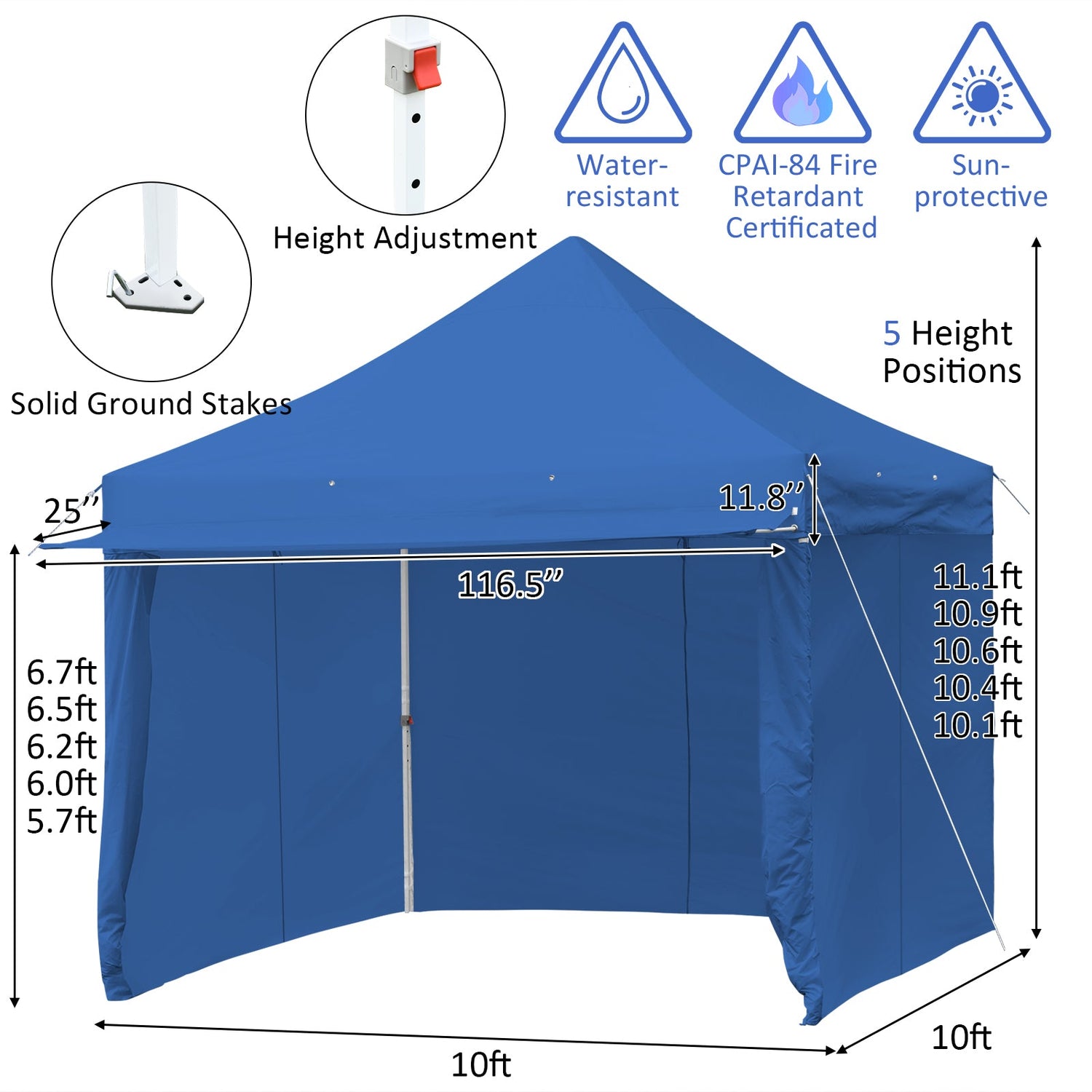 10 x 10 Feet Pop-up Gazebo with 5 Removable Zippered Sidewalls and Extended Awning-Blue by DirectDeals