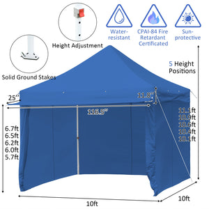 10 x 10 Feet Pop-up Gazebo with 5 Removable Zippered Sidewalls and Extended Awning-Blue by DirectDeals