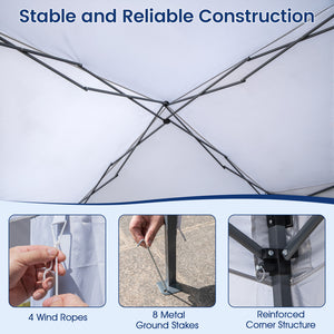 Pop up Canopy Tent with Portable Wheeled Bag 8 Stakes 4 Wind Ropes-White