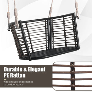 Porch Swing Patio Hanging Rattan Chair with Zippered Cushions and Rope-Black