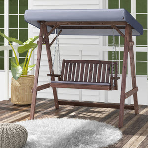 2-Person Porch Swing with Fir Wood Stand and Tilt Canopy-Brown