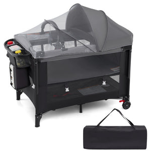 Foldable Baby Bassinet with 4 Adjustable Heights Changing Table and Mattress-Gray