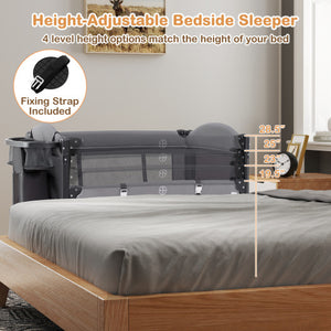 Foldable Baby Bassinet with 4 Adjustable Heights Changing Table and Mattress-Gray