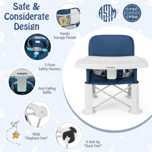 Portable Baby Booster Seat with Straps and Double Tray-Blue