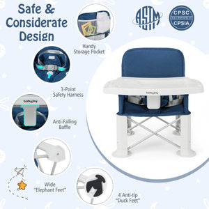 Portable Baby Booster Seat with Straps and Double Tray-Blue