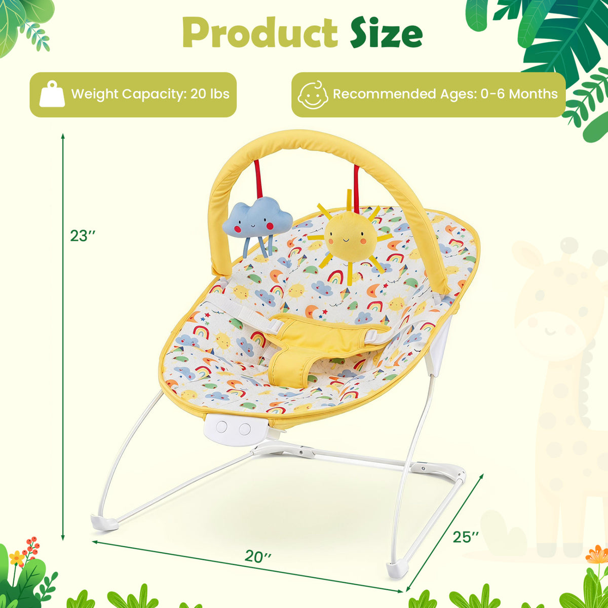 Portable Baby Bouncer Infant Rocker Seat with Detachable Toy Bar-Yellow