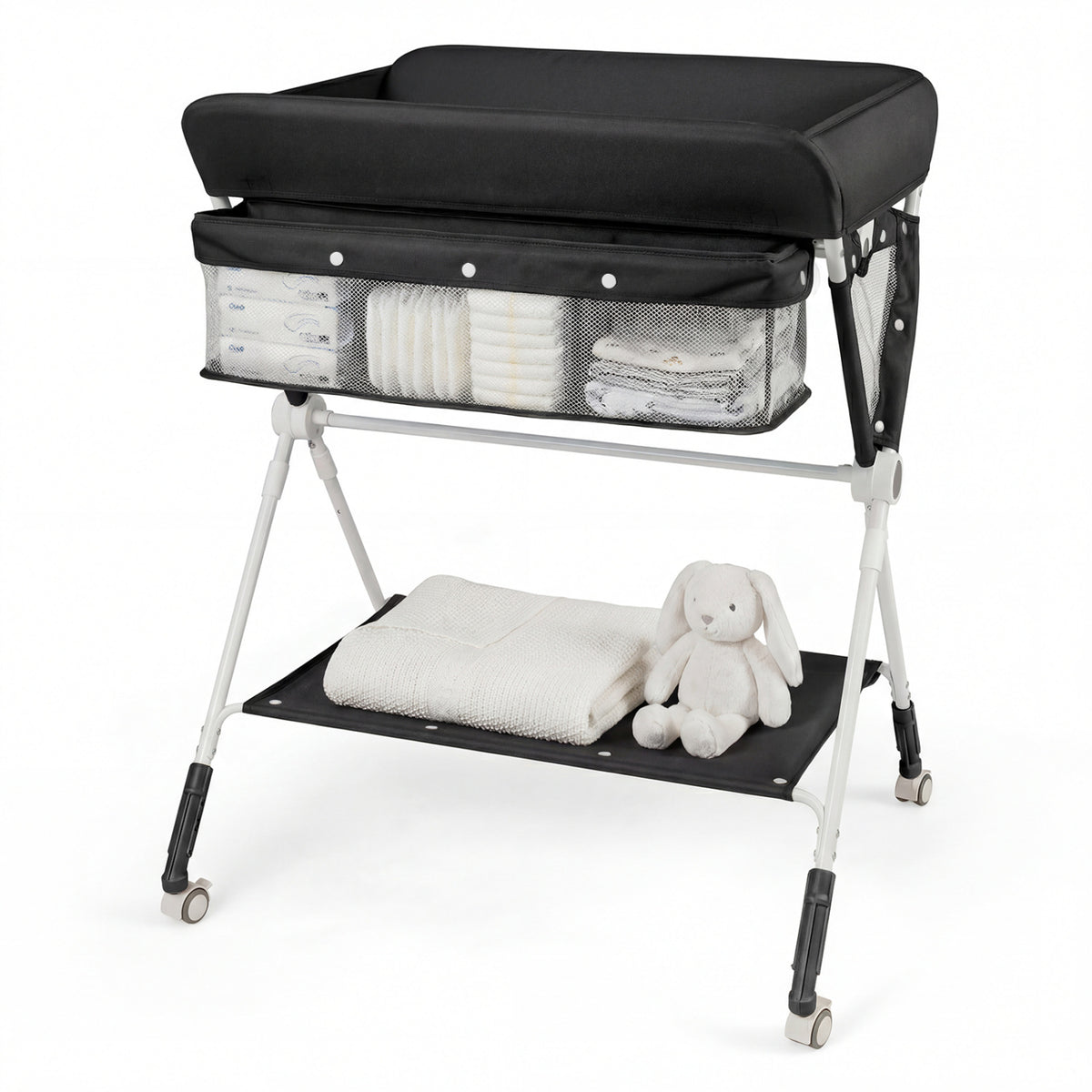 Portable Baby Changing Table with 3-Level Adjustable Height-Black