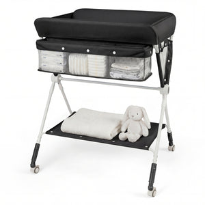 Portable Baby Changing Table with 3-Level Adjustable Height-Black
