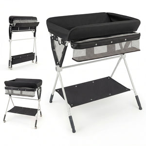 Portable Baby Changing Table with 3-Level Adjustable Height-Black