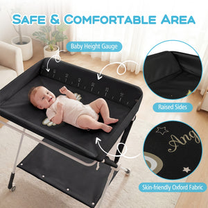 Portable Baby Changing Table with 3-Level Adjustable Height-Black