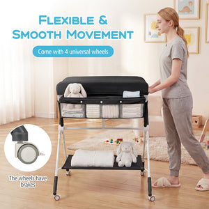 Portable Baby Changing Table with 3-Level Adjustable Height-Black