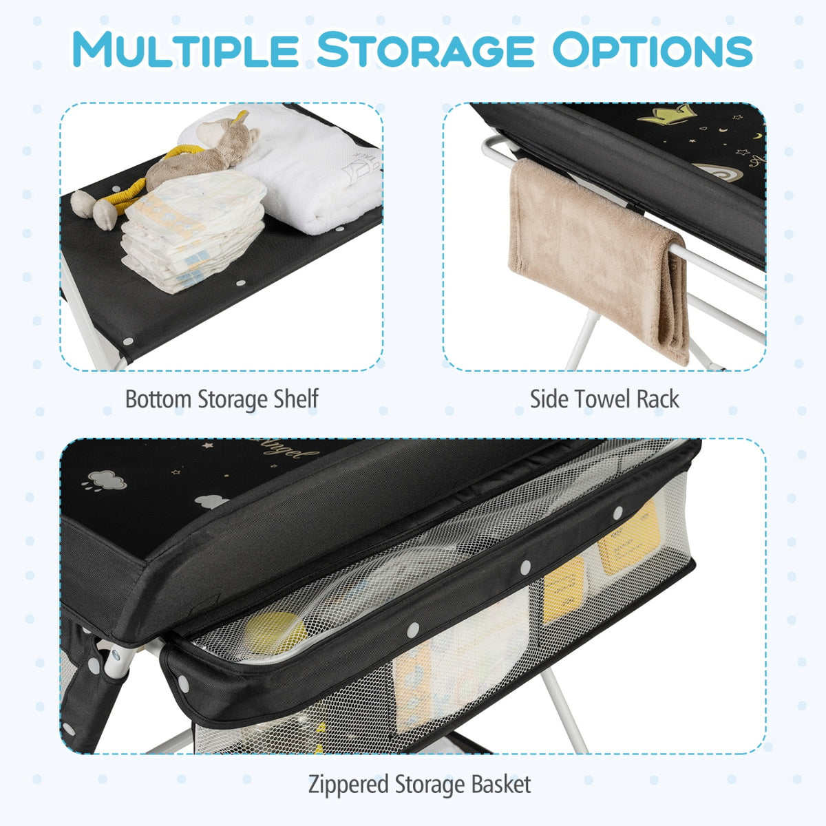 Portable Baby Changing Table with 3-Level Adjustable Height-Black