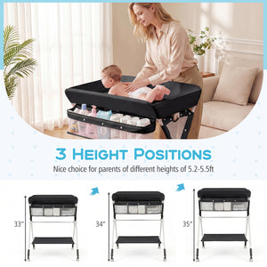 Portable Baby Changing Table with 3-Level Adjustable Height-Black