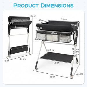 Portable Baby Changing Table with 3-Level Adjustable Height-Black