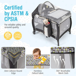 Portable Baby Nursery Center 4-in-1 Portable Travel Crib-Light Gray