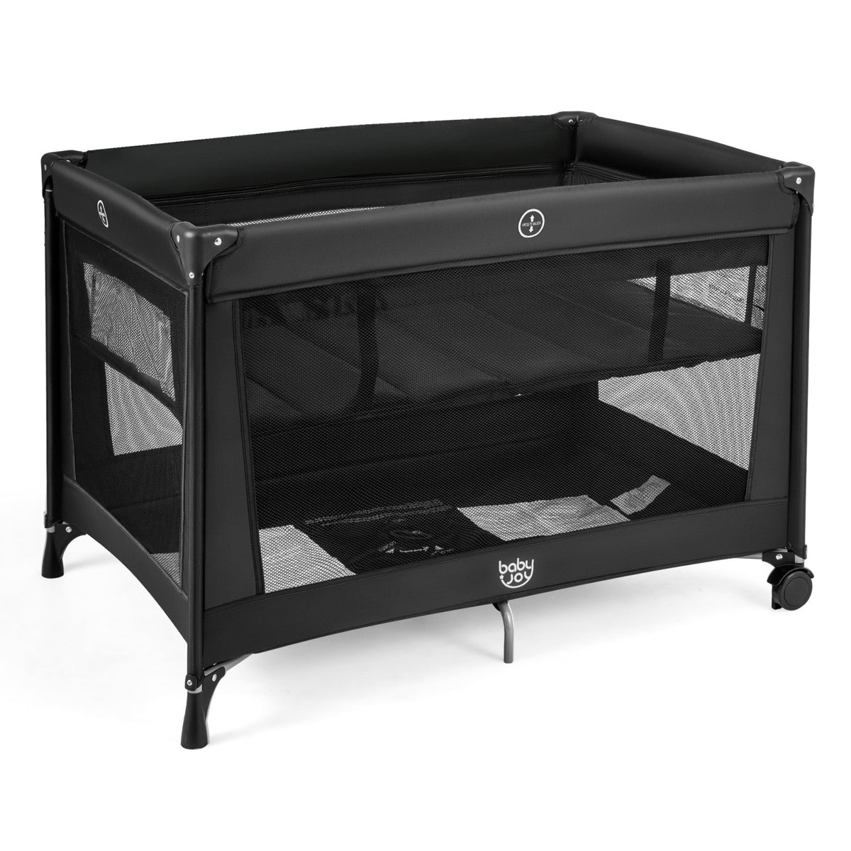 Portable Baby Playard Folding Travel Crib for Infants with Soft Mattress-Black