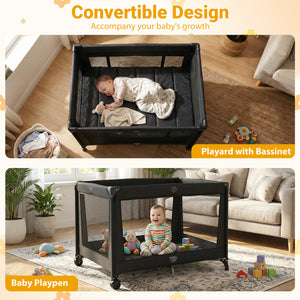 Portable Baby Playard Folding Travel Crib for Infants with Soft Mattress-Black