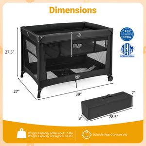 Portable Baby Playard Folding Travel Crib for Infants with Soft Mattress-Black