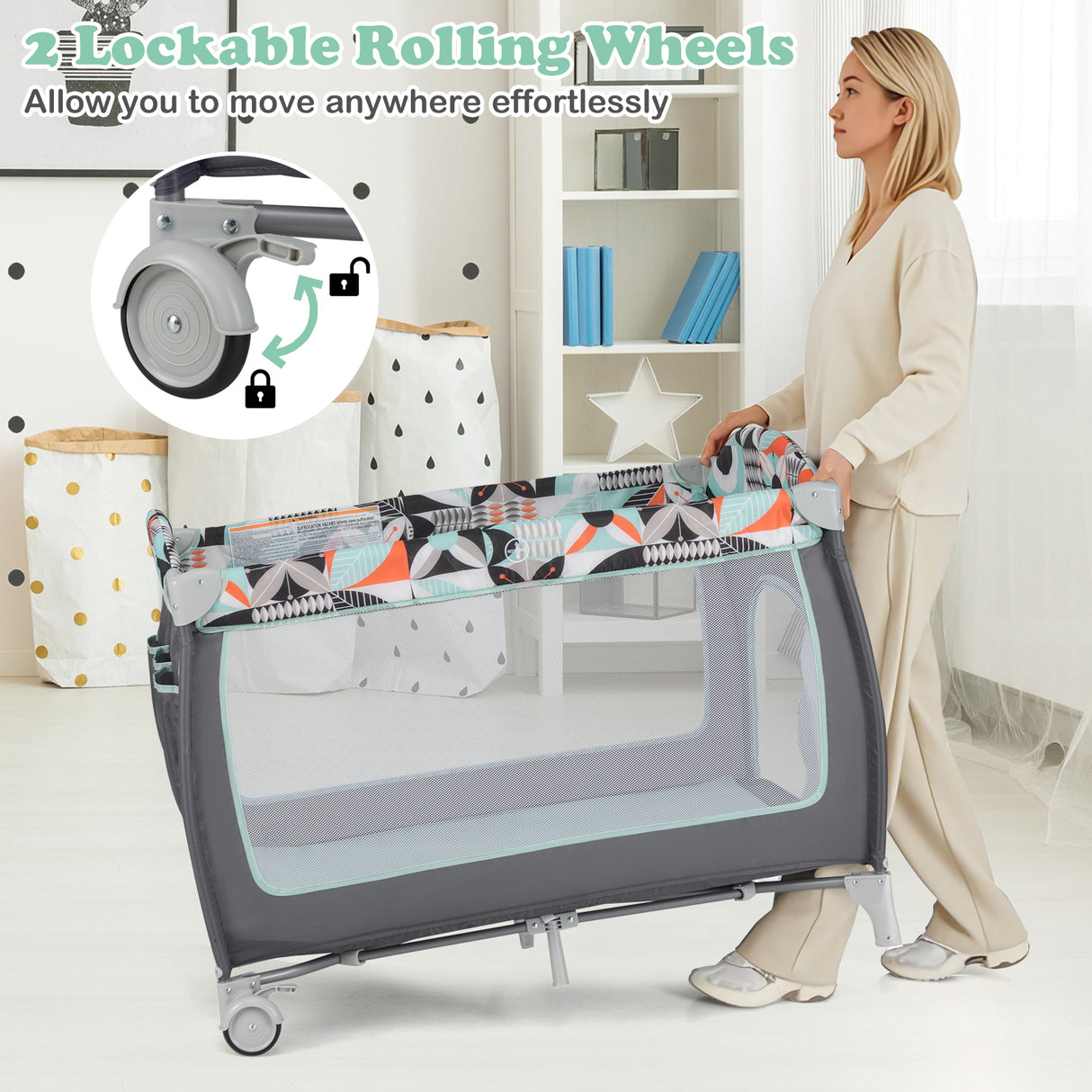 3-in-1 Portable Baby Playard with Zippered Door and Toy Bar-Blue